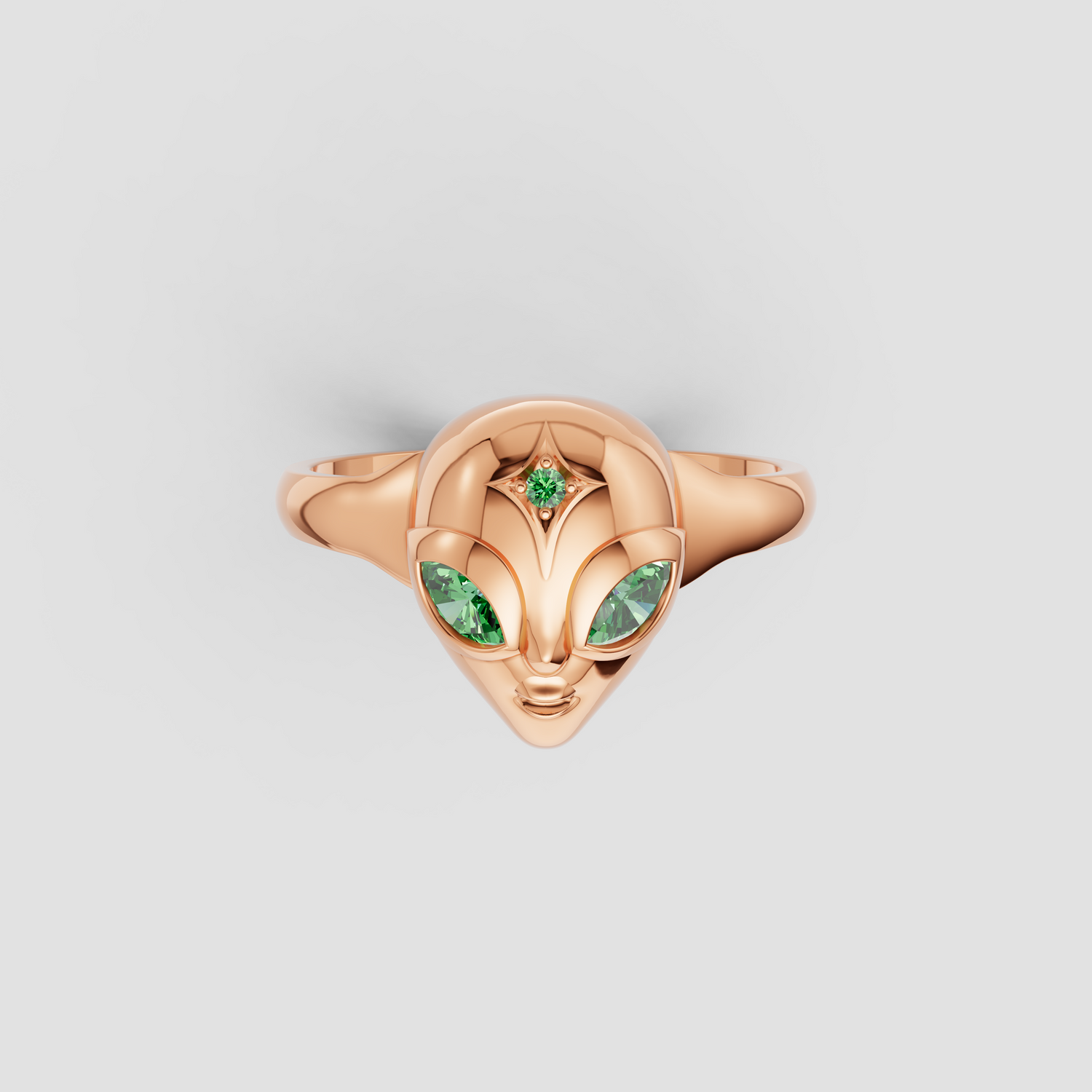 Alien  Yeşil Göz Yüzük 14 Karat Pembe Altın