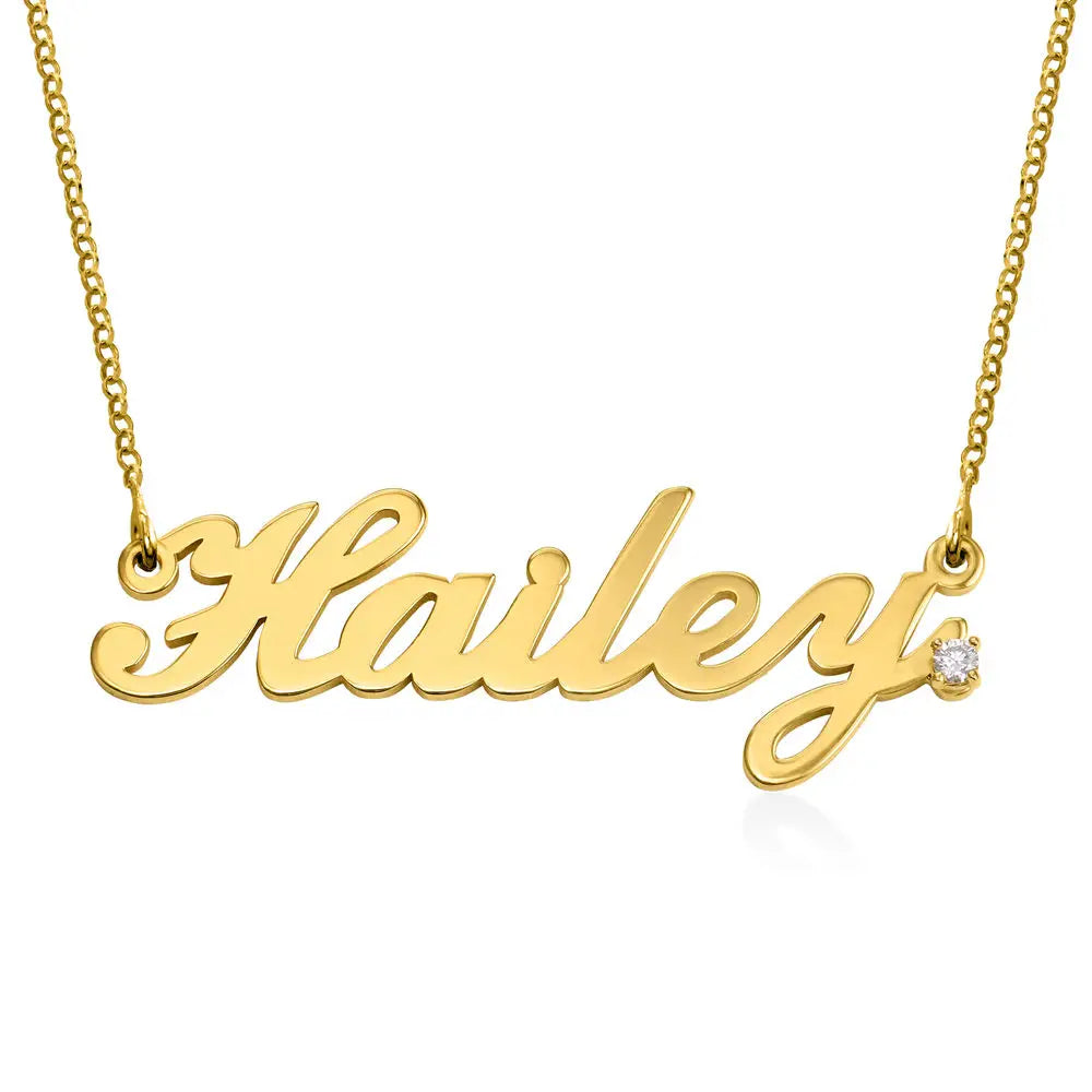 Test-Classic Cocktail Name Necklace with Diamond in Gold Plating