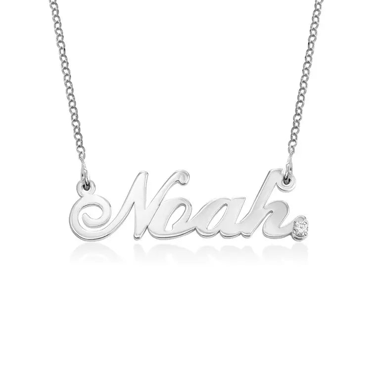 Test - Classic Cocktail Name Necklace with Diamond in Sterling Silver